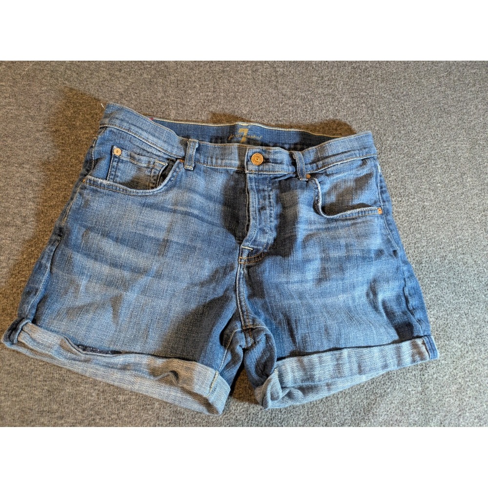 7 For All Mankind Shorts Womens 29  Jean Cuffed Shorts Mid Rise‎ Button Fly